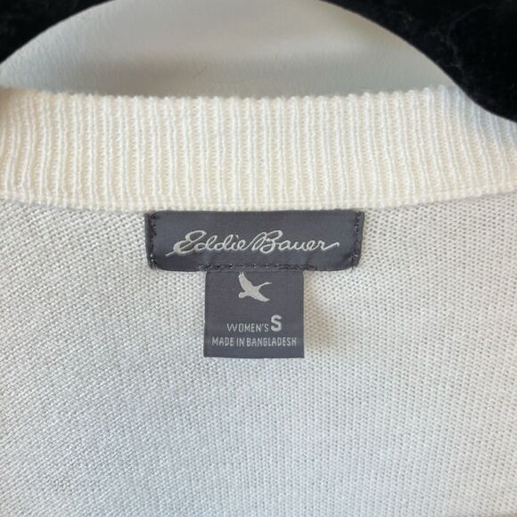 Eddie Bauer Women’s Short Sleeve Button Down Cardigan Sweater Cream Size Small - Picture 5 of 9